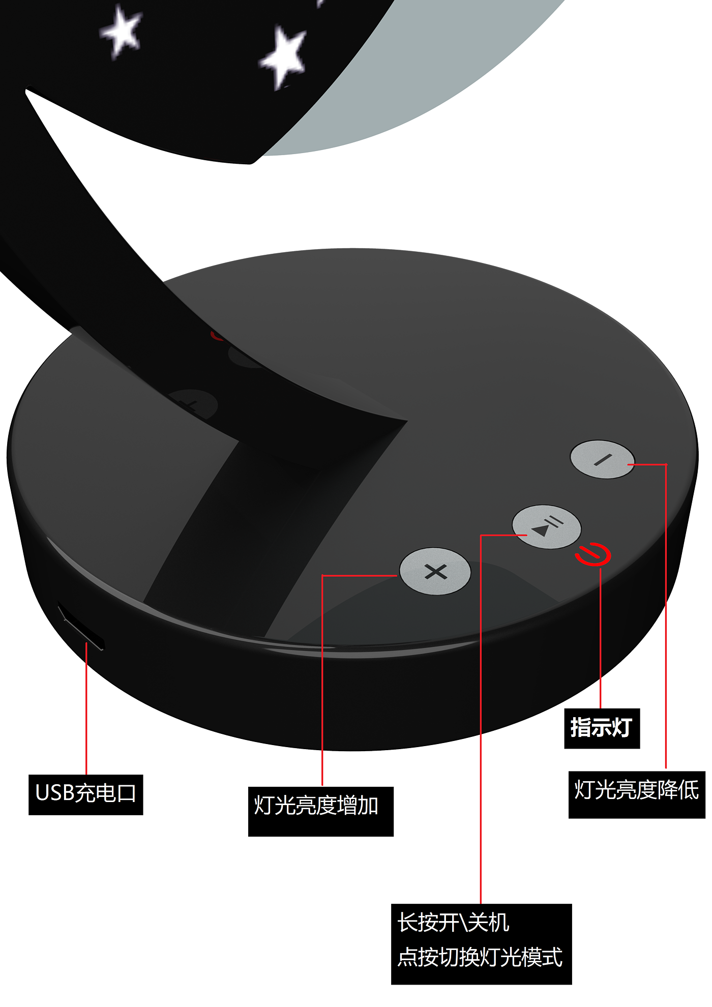 灯，月亮，不同灯光，