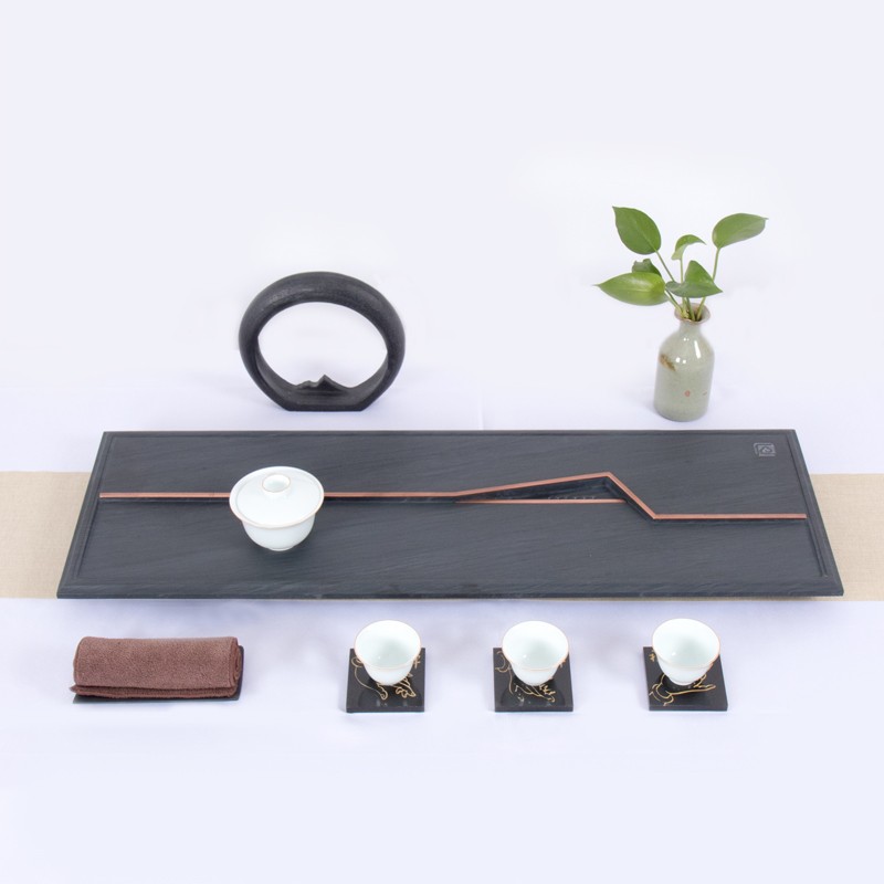 New Chinese style，She Inkstone，Stone tea tray, tea utensils, tea life and tea culture，Tea man，Tea affairs，set，Copper bar，workmanship，geometry，