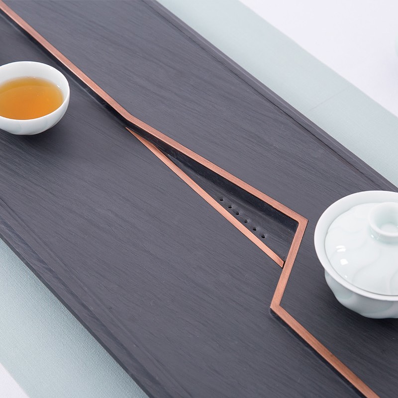 新中式，歙砚，石茶盘 茶器 茶生活 茶文化，茶人，茶事，镶嵌，铜条，工艺，几何，