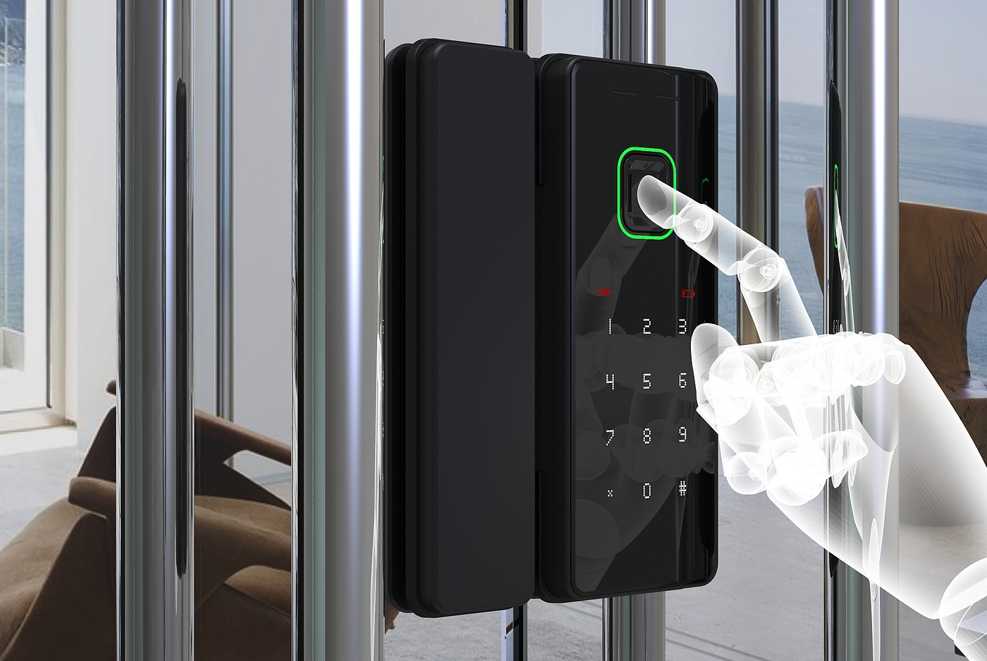 Intelligent lock，Smart home，Glass lock，dynamic design ，Product rendering，