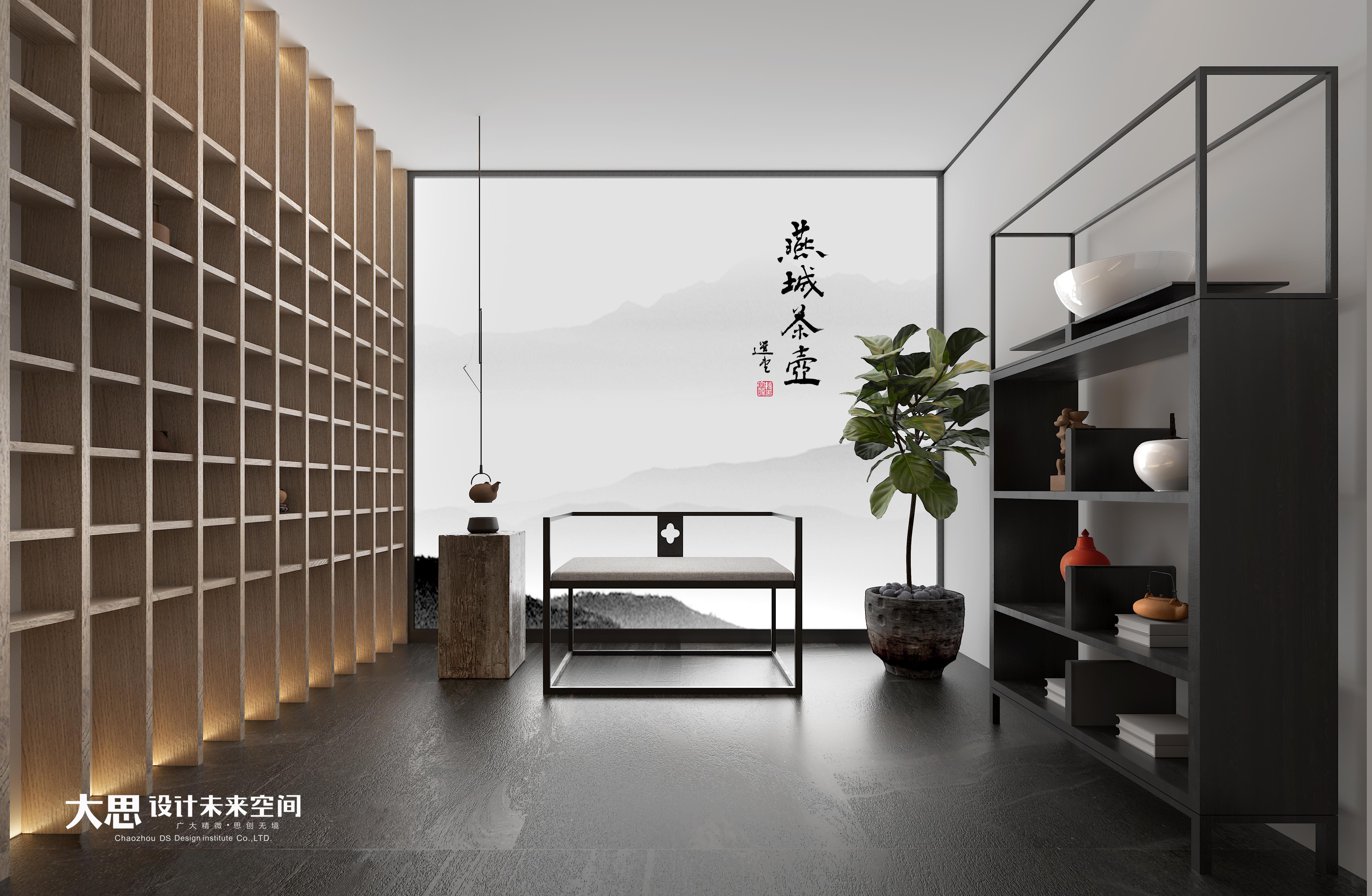 Interior design，Display space，Buddhist mood，Hand drawn pot，