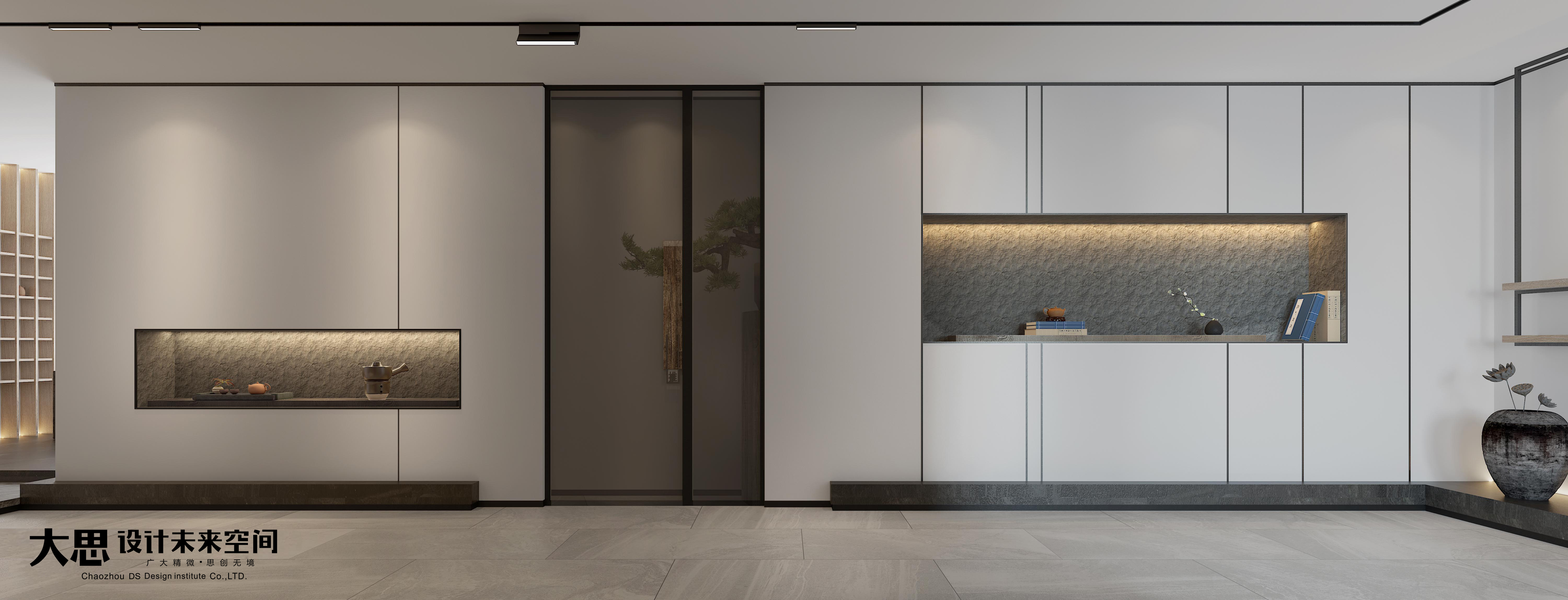 Interior design，Display space，Buddhist mood，Hand drawn pot，