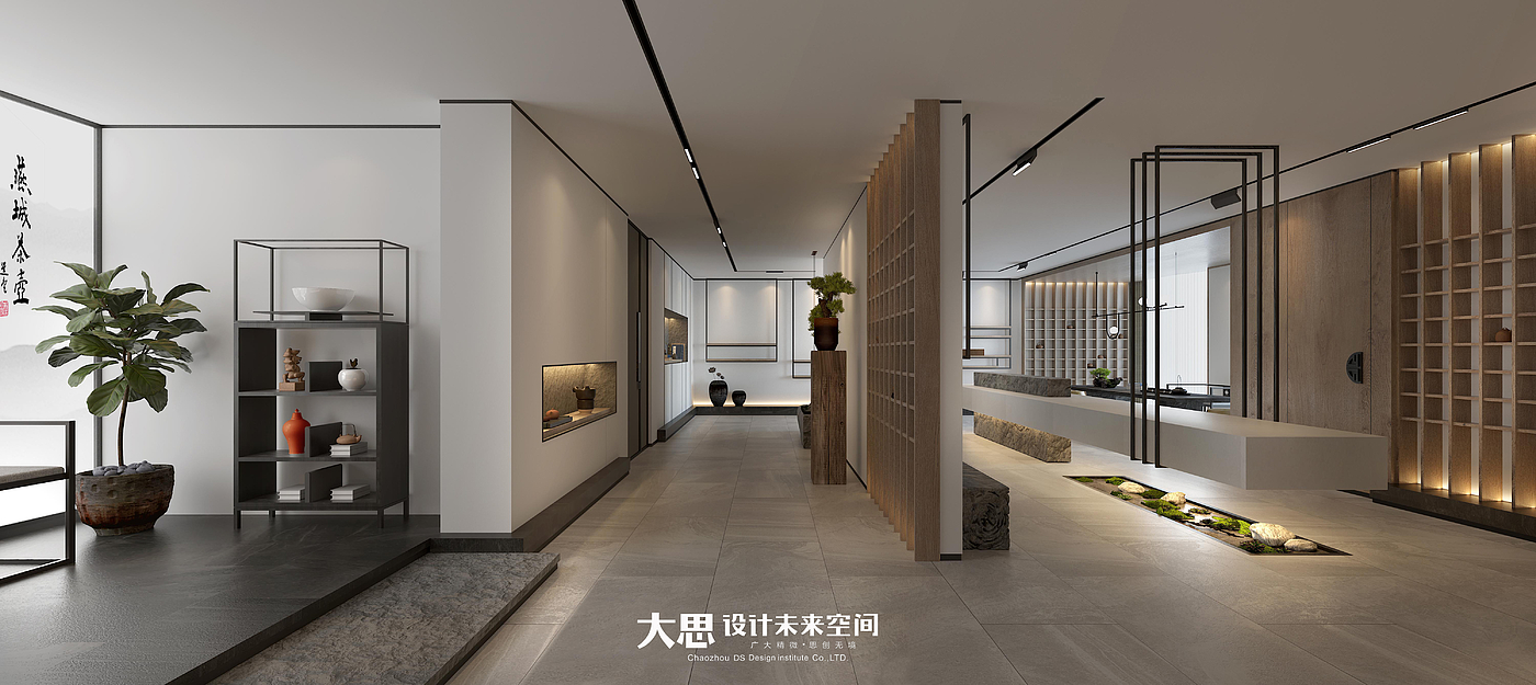 Interior design，Display space，Buddhist mood，Hand drawn pot，