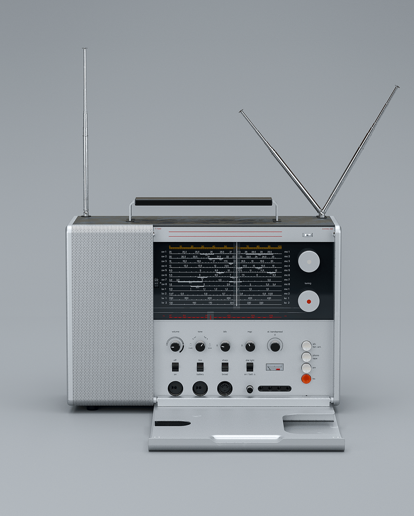 Braun T-1000，3d渲染，收音机，