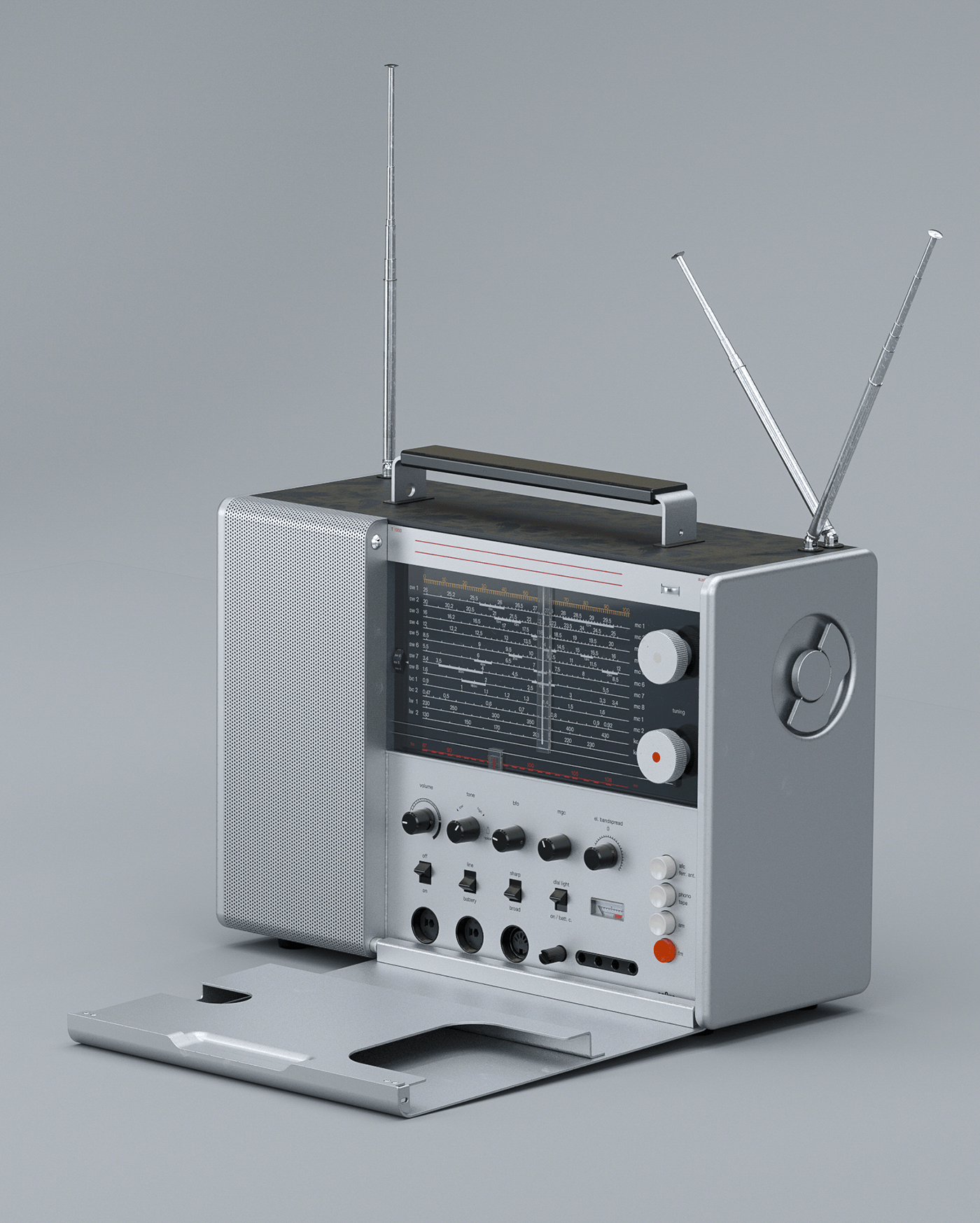 Braun T-1000，3D rendering，radio，