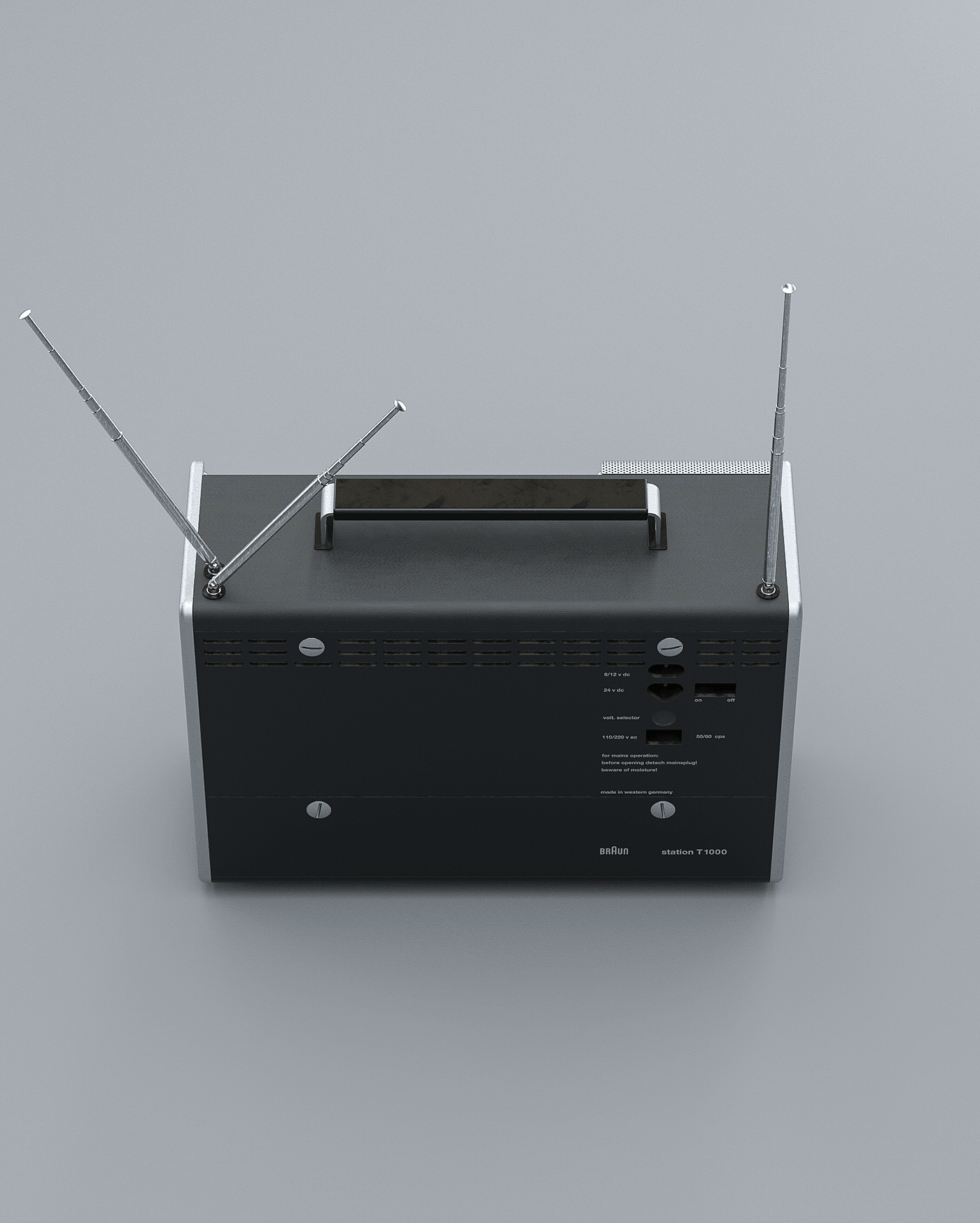 Braun T-1000，3d渲染，收音机，
