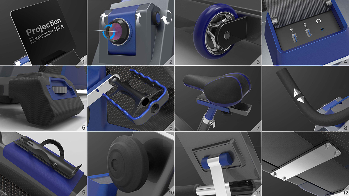 Exercise bike，industrial design，Projection，No external power supply is required，Equipped with high-quality stereo，