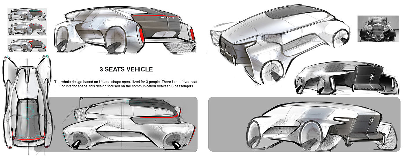 Lincoln，Hand drawn car，industrial design，Automobile design，