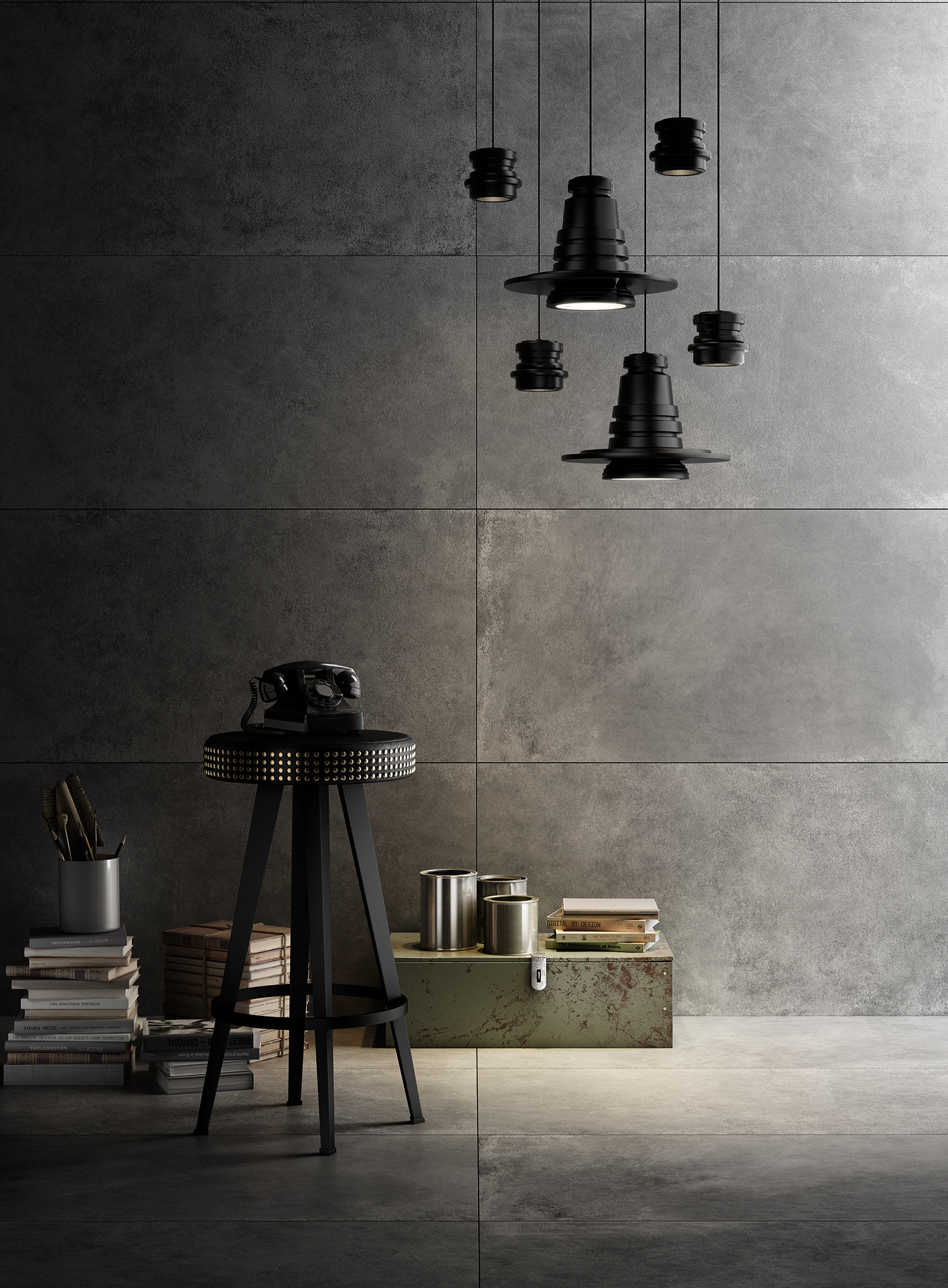 grey，3D modeling，Interior design，