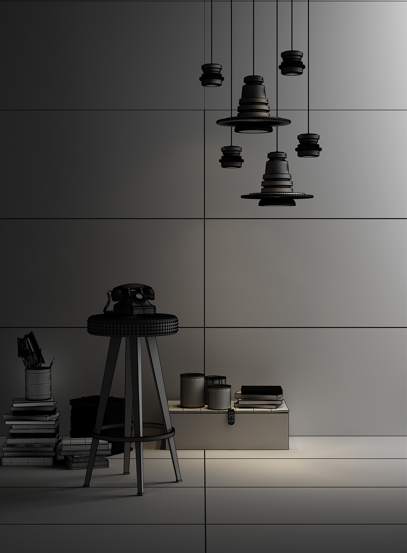 grey，3D modeling，Interior design，
