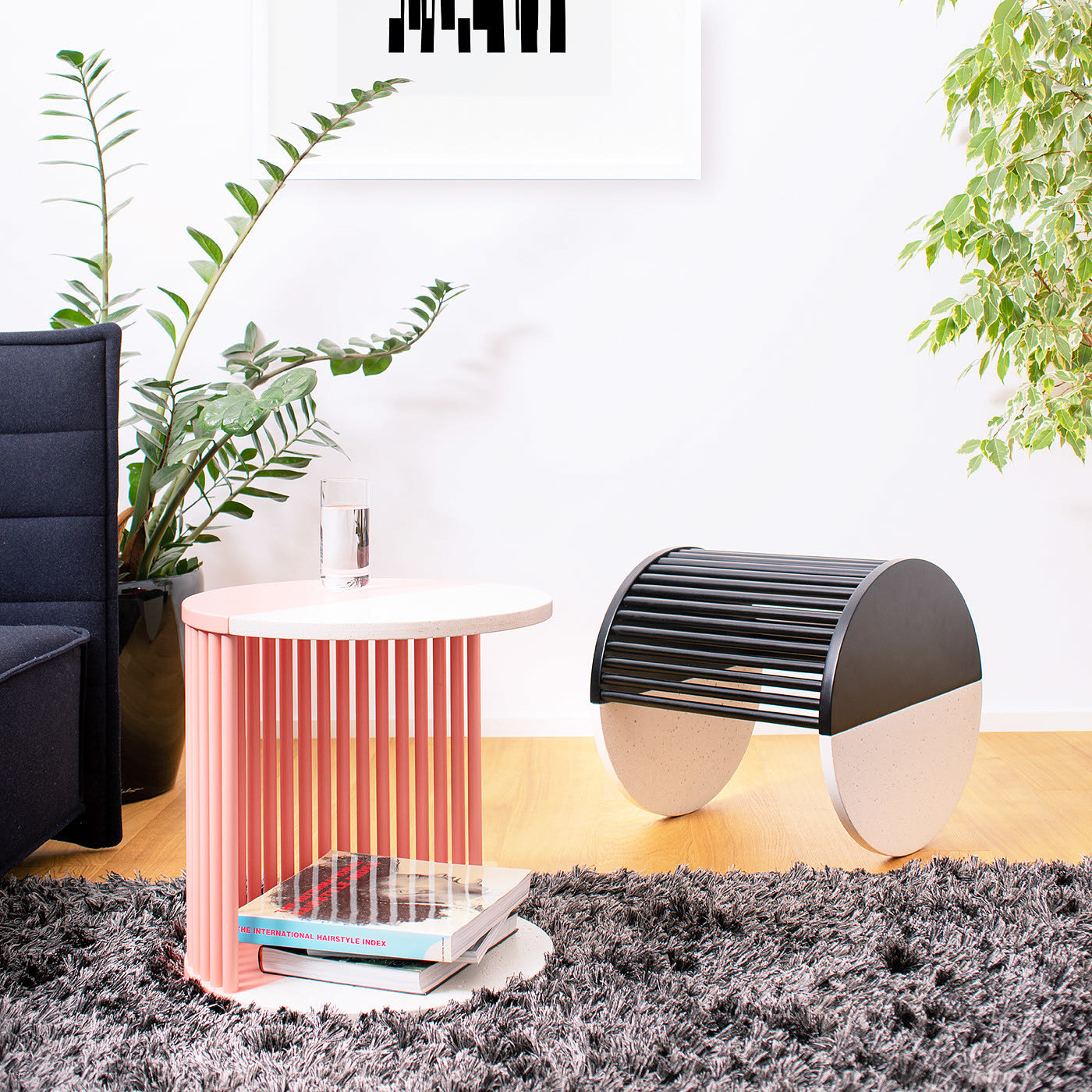 Minimalism，black，blue，Pink，stool，Table，