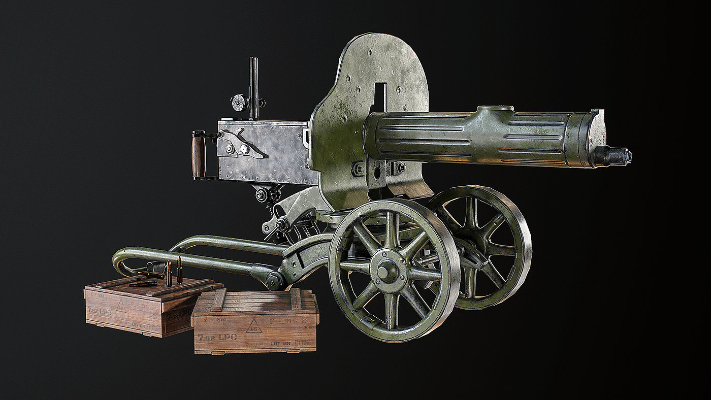 武器设计，3d渲染，Maxim Machine Gun，