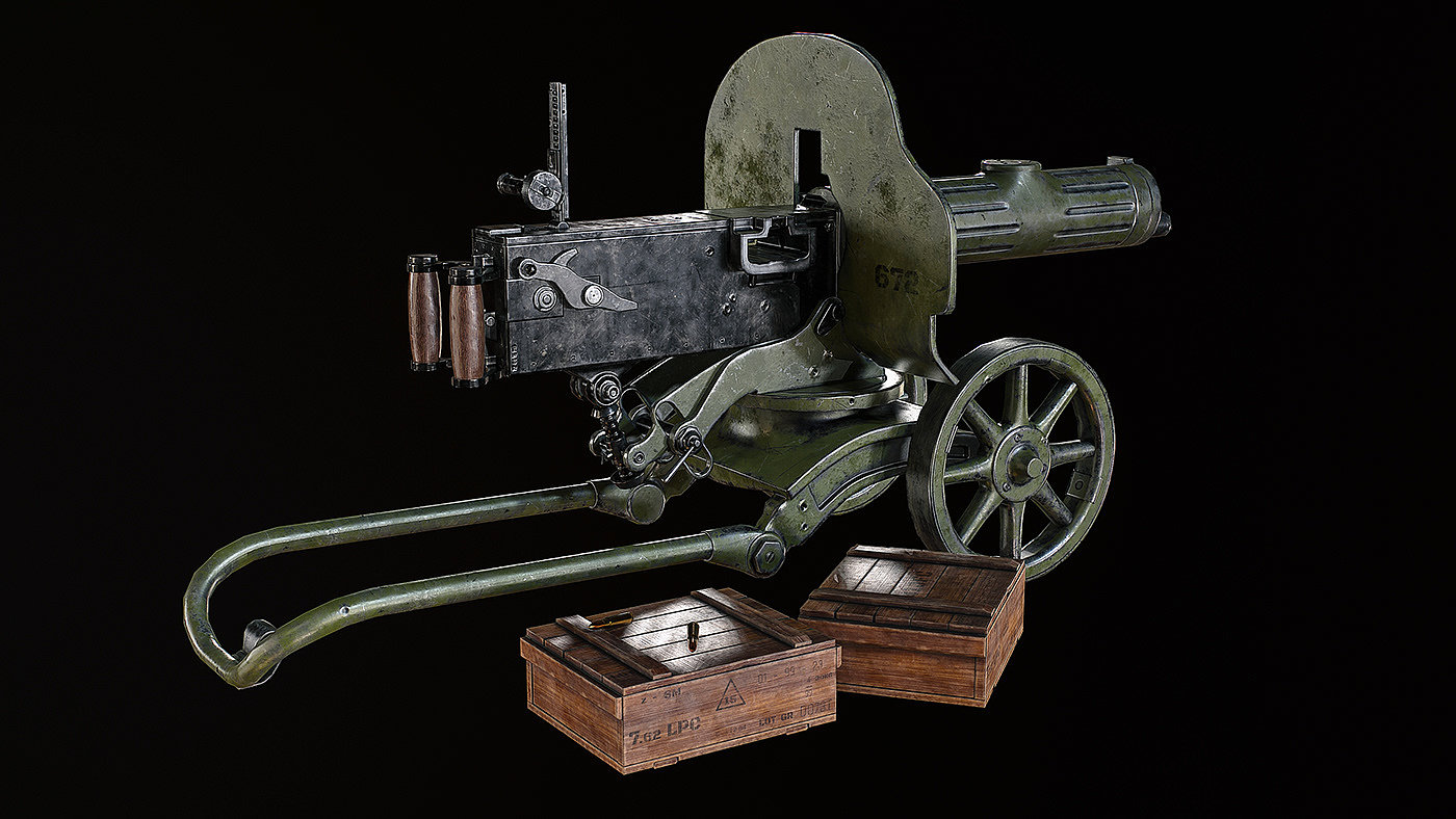 武器设计，3d渲染，Maxim Machine Gun，