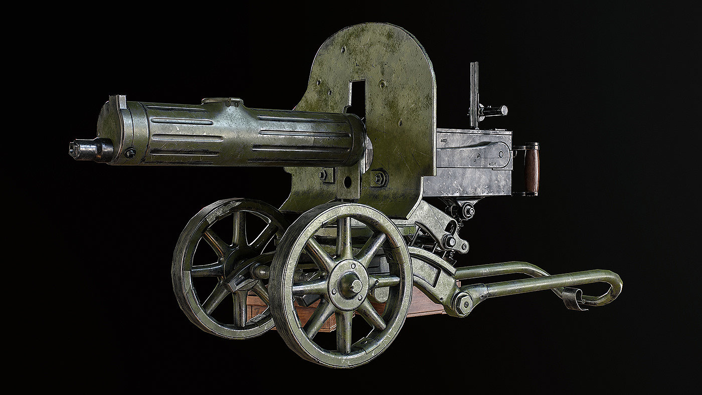 武器设计，3d渲染，Maxim Machine Gun，