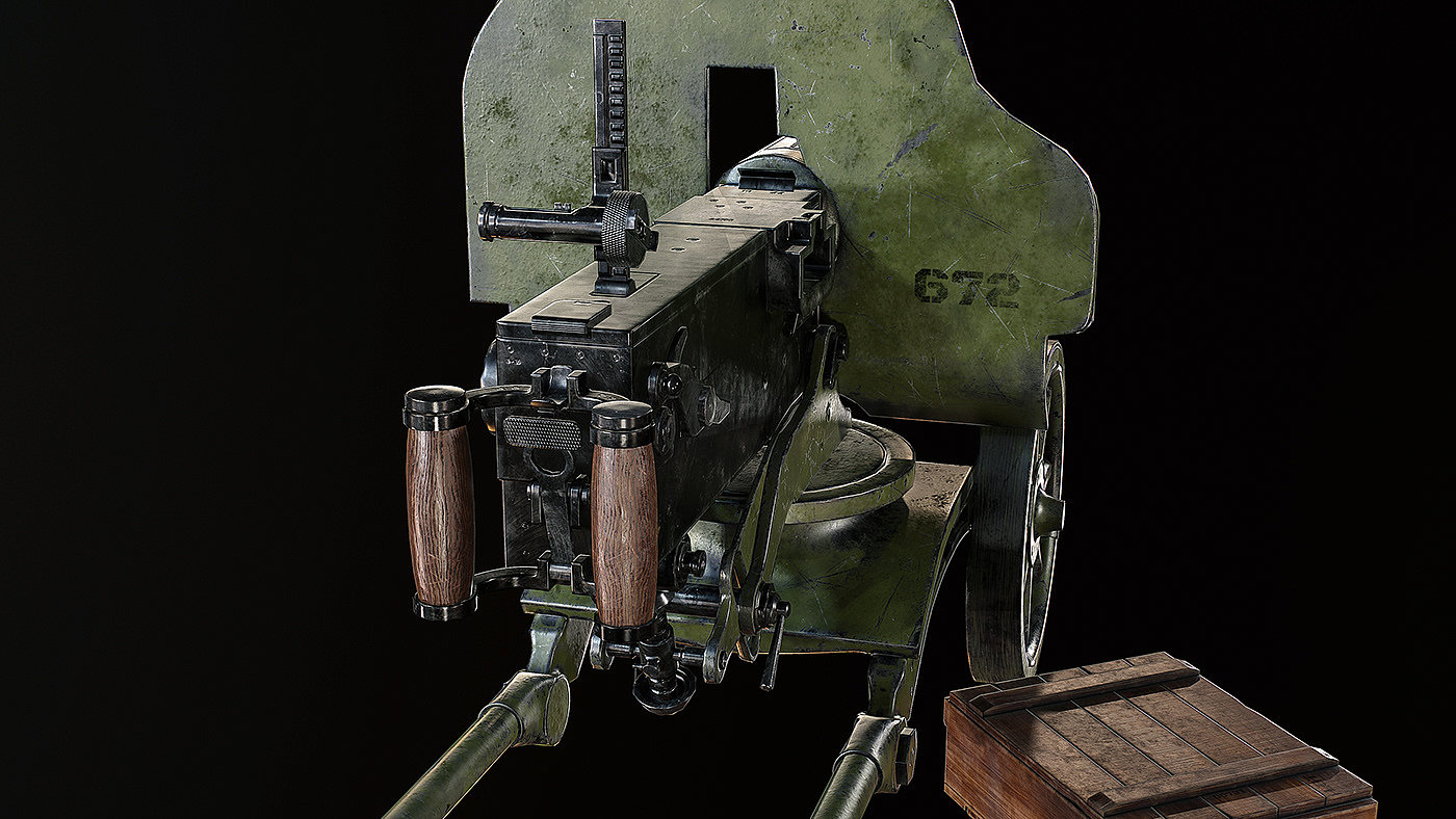 武器设计，3d渲染，Maxim Machine Gun，