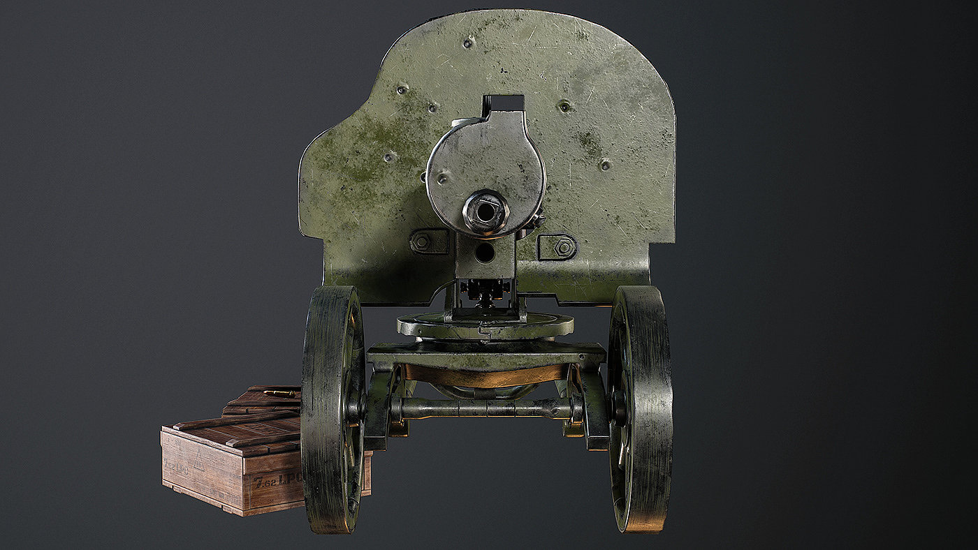 武器设计，3d渲染，Maxim Machine Gun，