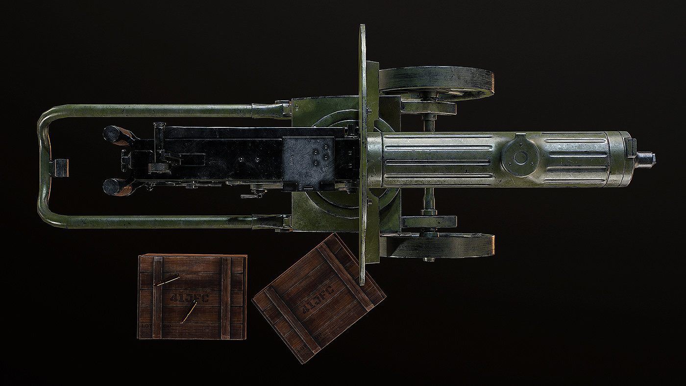 武器设计，3d渲染，Maxim Machine Gun，