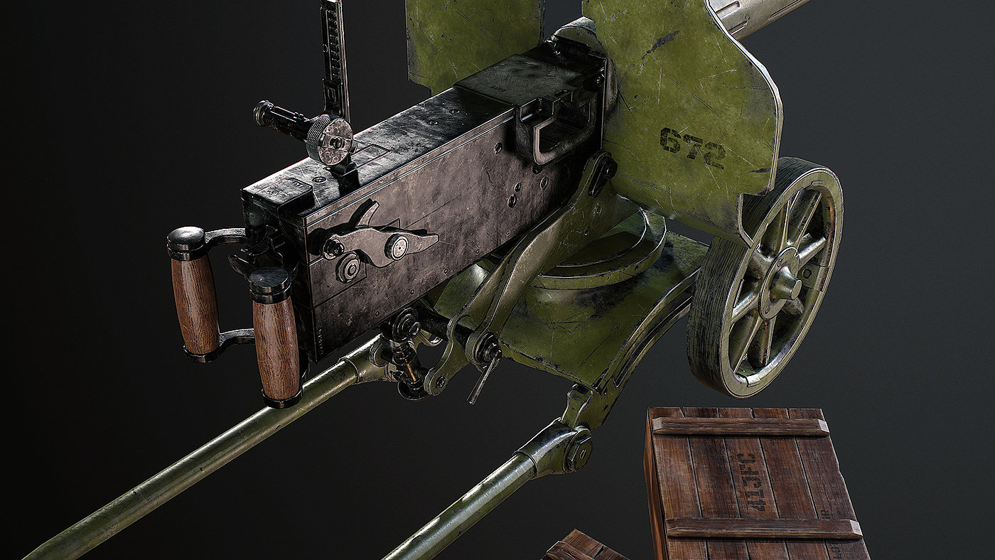 武器设计，3d渲染，Maxim Machine Gun，