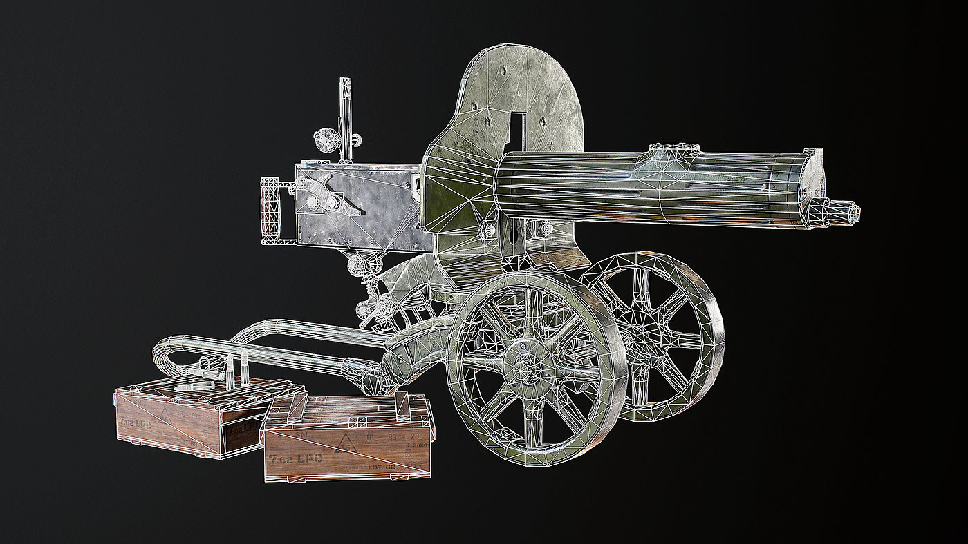 武器设计，3d渲染，Maxim Machine Gun，