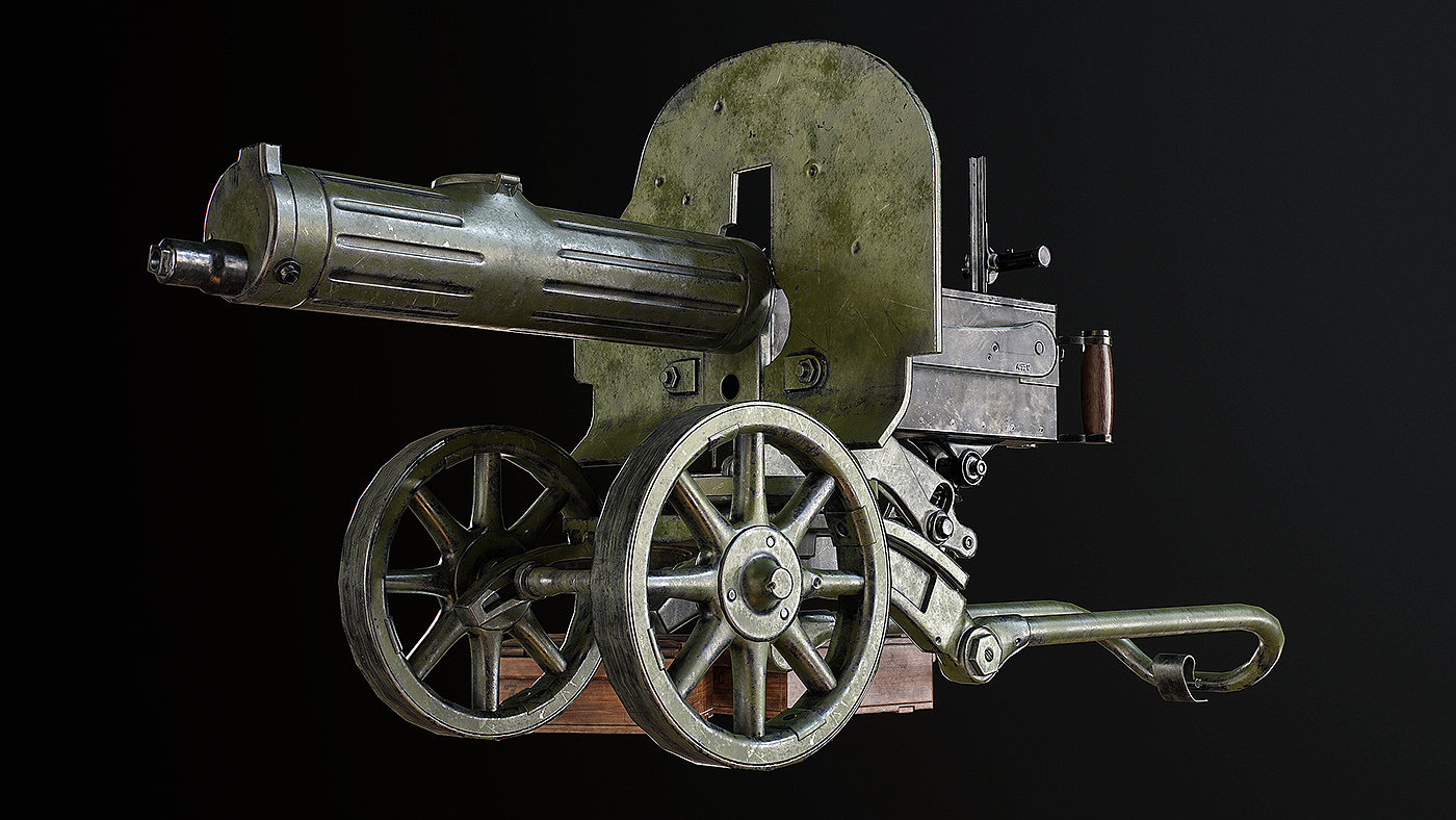 武器设计，3d渲染，Maxim Machine Gun，