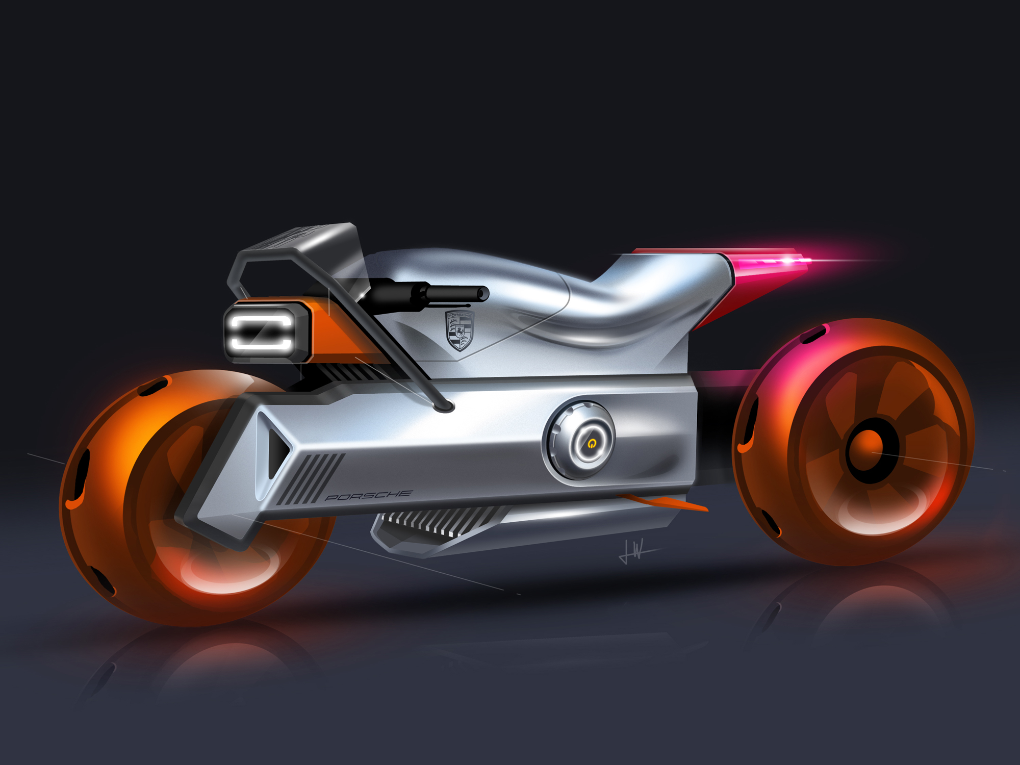 vehicle，motorcycle，Hand drawn，Render，photoshop，conceptual design，porsche，Concept car design，