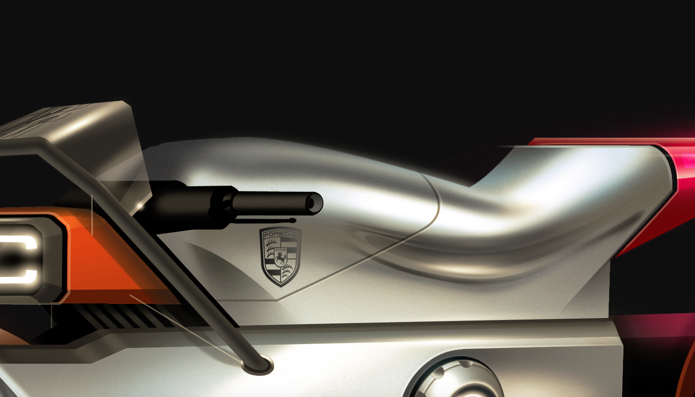 vehicle，motorcycle，Hand drawn，Render，photoshop，conceptual design，porsche，Concept car design，