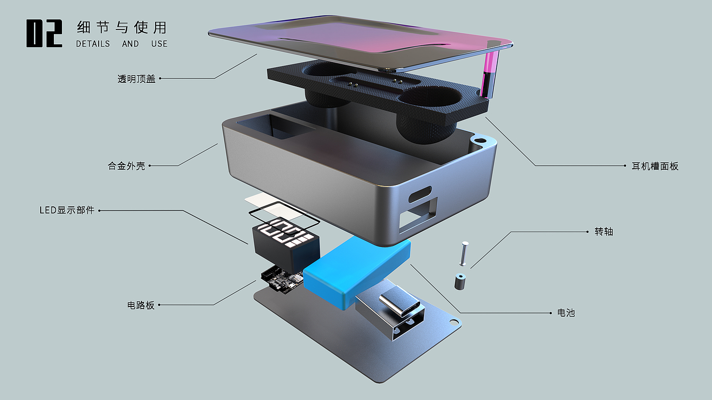 Bluetooth headset charging box，Rotary opening and closing，Rich color，Gradient color matching，fashion，electronic product，translucent，Micro surface，