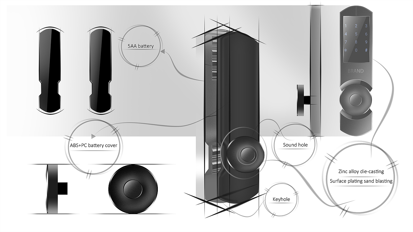 Intelligent lock，product design，science and technology，Chinese elements，Hand drawn，Jade，