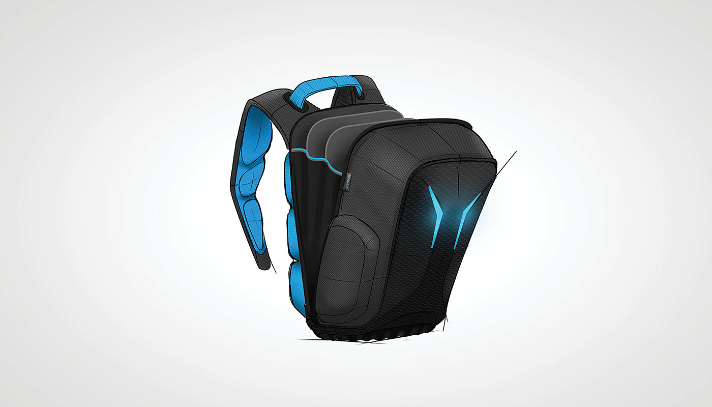 Gaming backpack，手绘，背包设计，黑色，