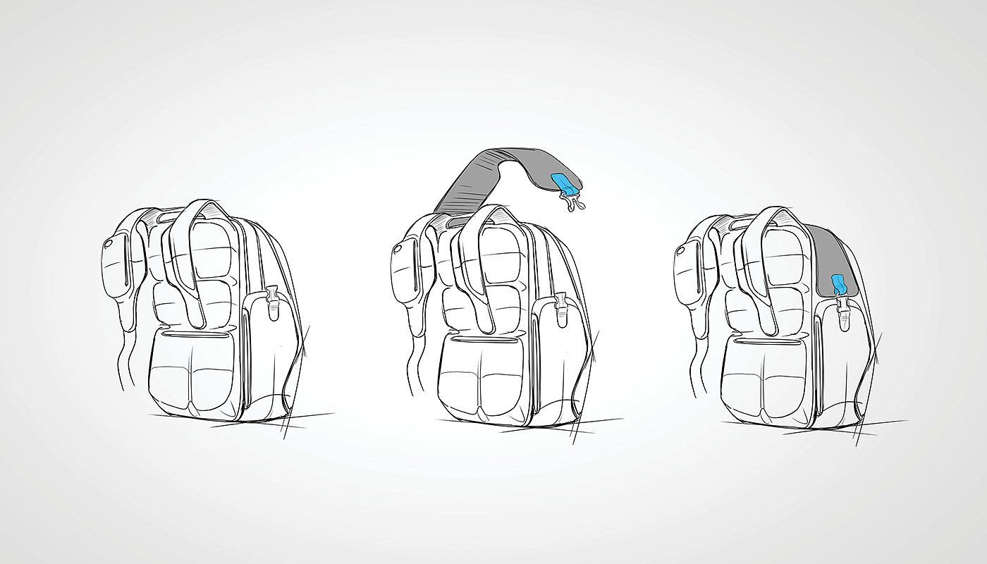 Gaming backpack，手绘，背包设计，黑色，