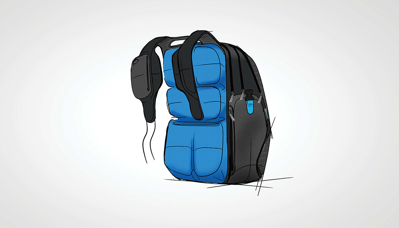 Gaming backpack，手绘，背包设计，黑色，