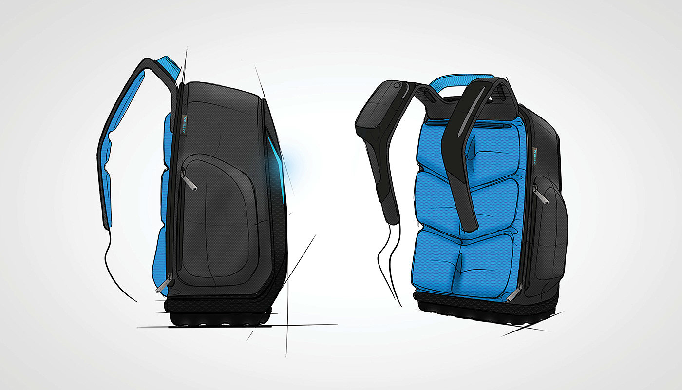 Gaming backpack，手绘，背包设计，黑色，