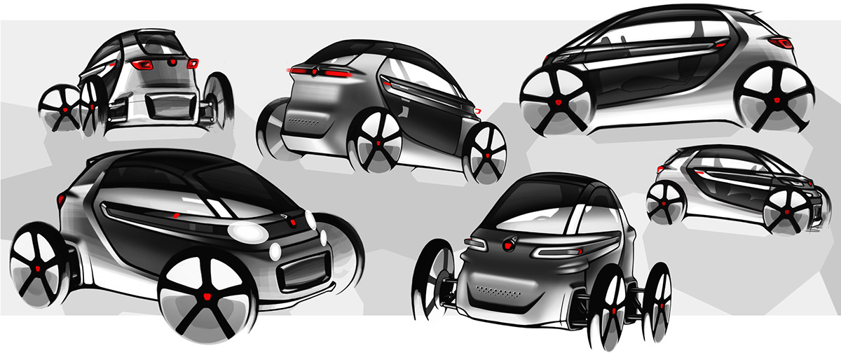 Hand drawn，Electric vehicle design，Fiat Zero，