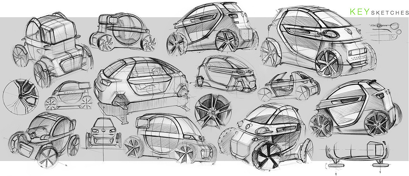 手绘，电动汽车设计，Fiat Zero，