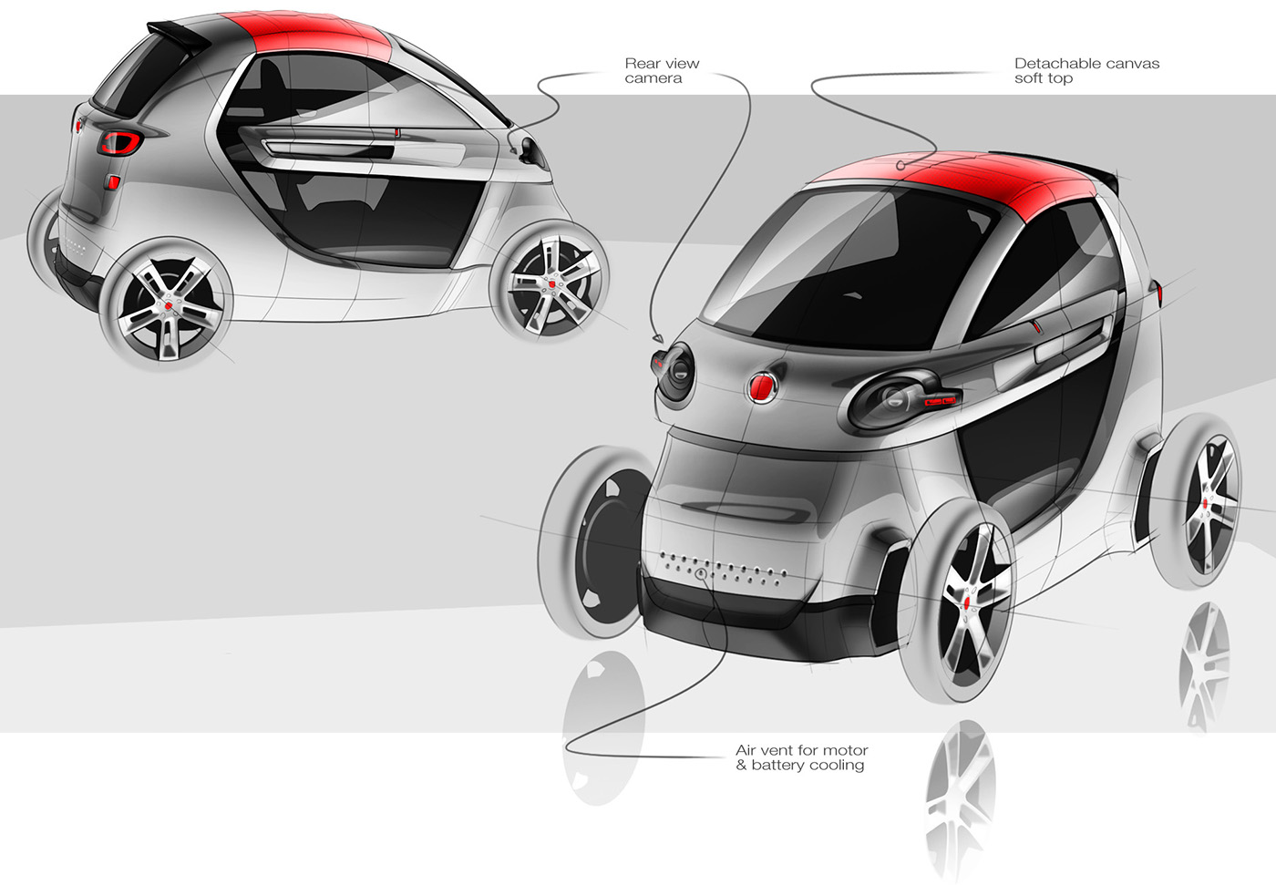 Hand drawn，Electric vehicle design，Fiat Zero，