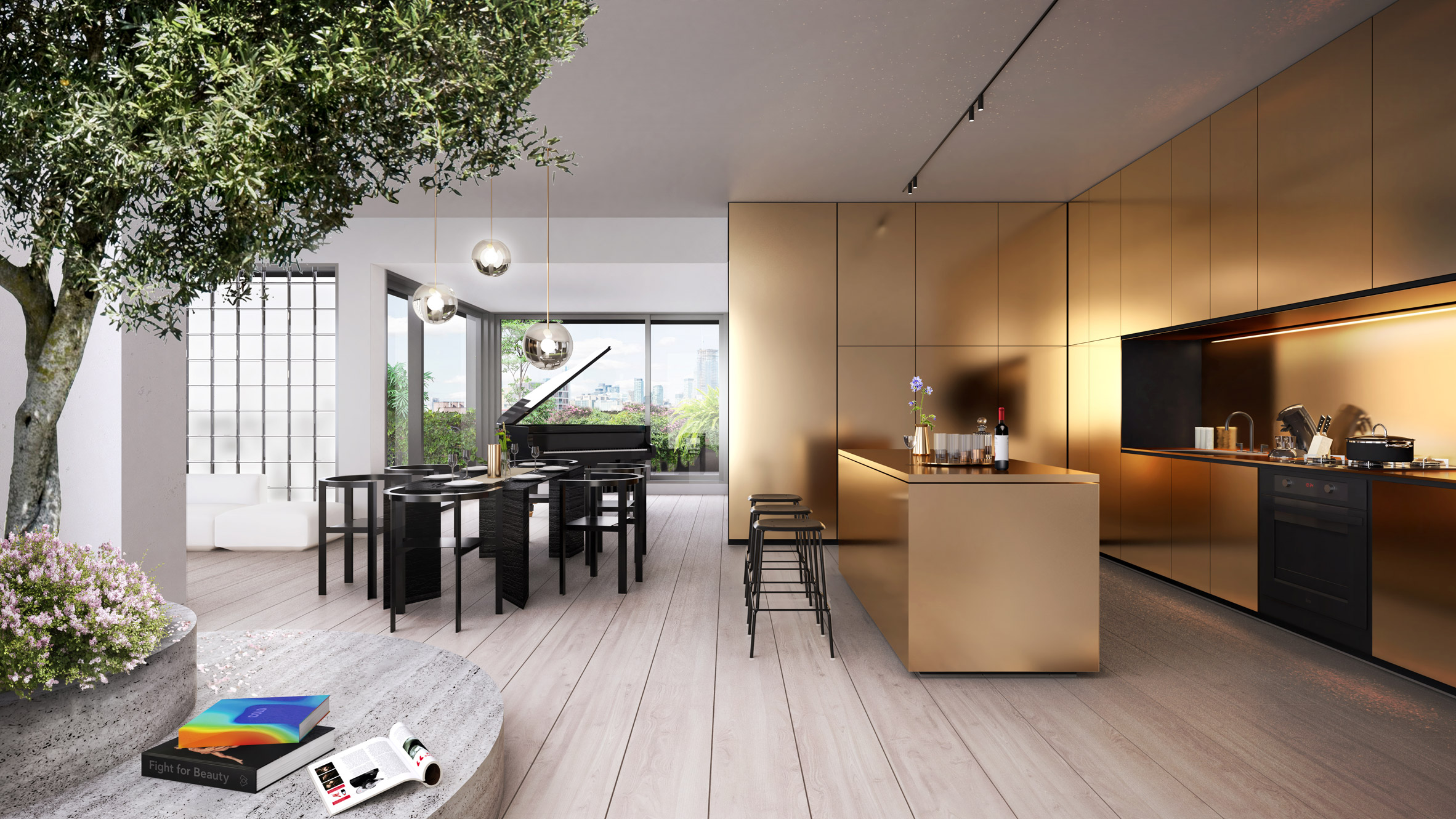 与植物覆盖的king大楼相融合的顶层公寓设计