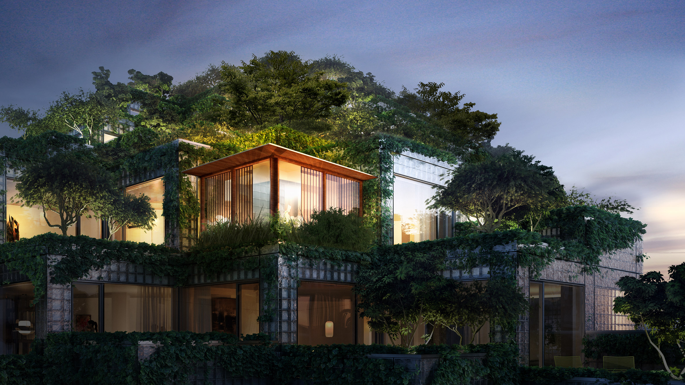 与植物覆盖的king大楼相融合的顶层公寓设计