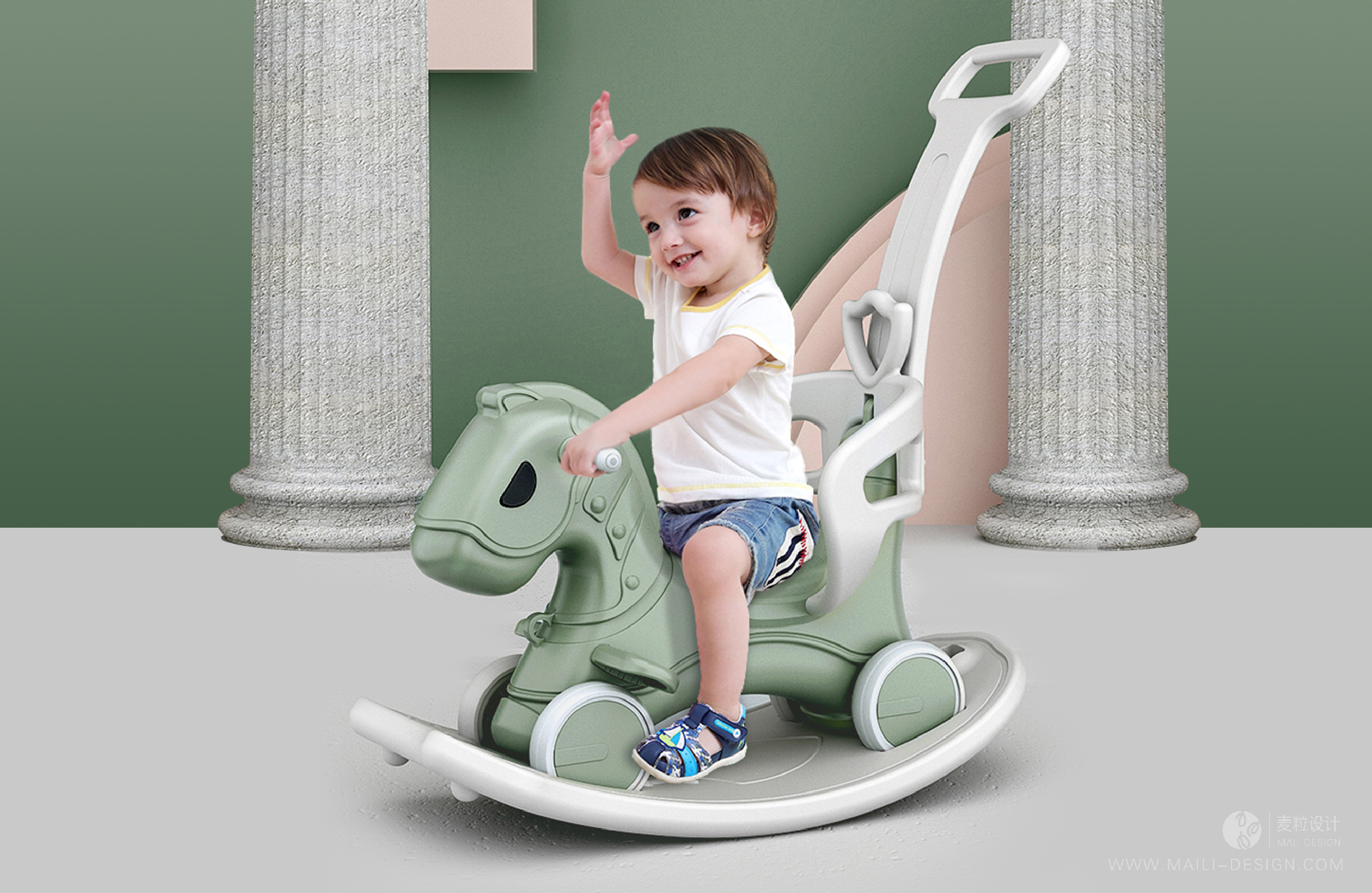 Children shake horses, cartoons, children's toys, horses, games, mothers and babies，