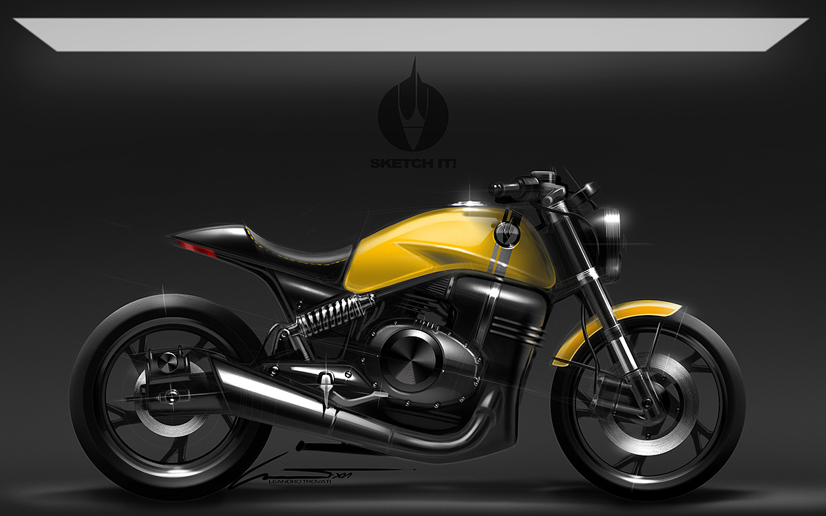 motorcycle，design sketch，Product drawing，Hand drawn，Render，