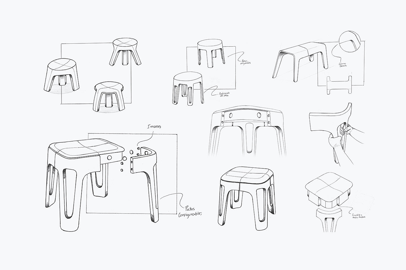 家具设计，再生材料，凳子，