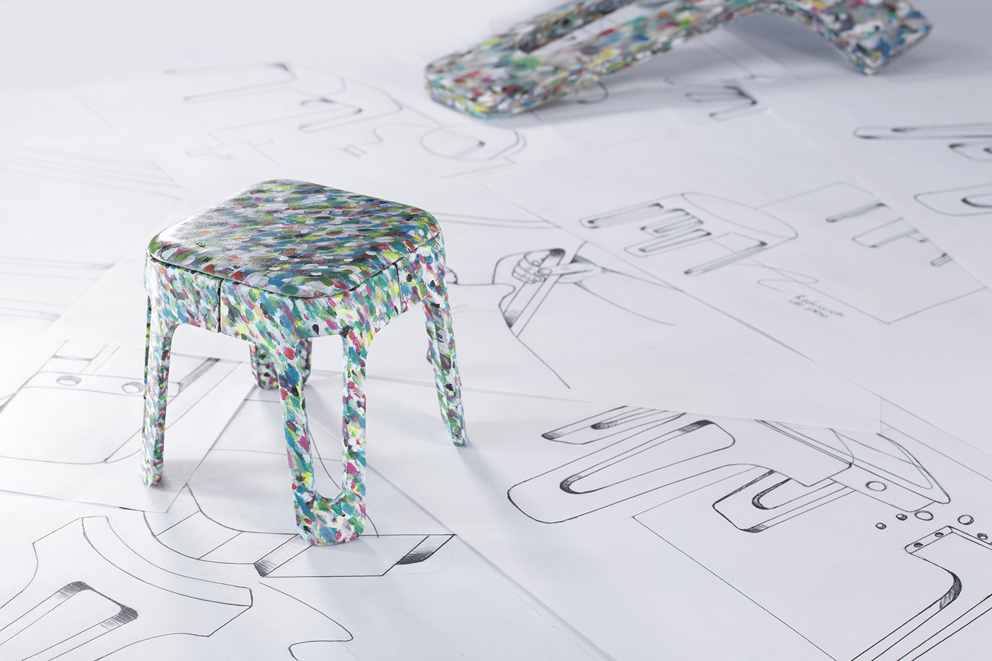 furniture design ，Recycled materials，stool，