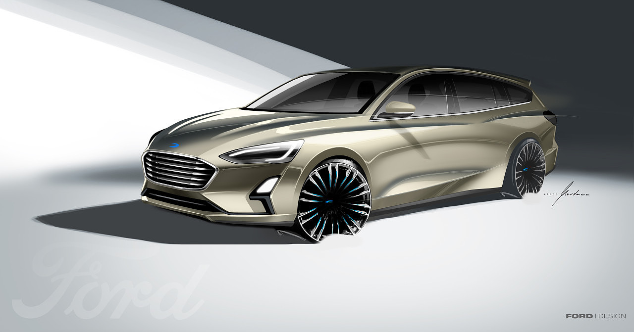 Ford Focus，手绘图，汽车设计，
