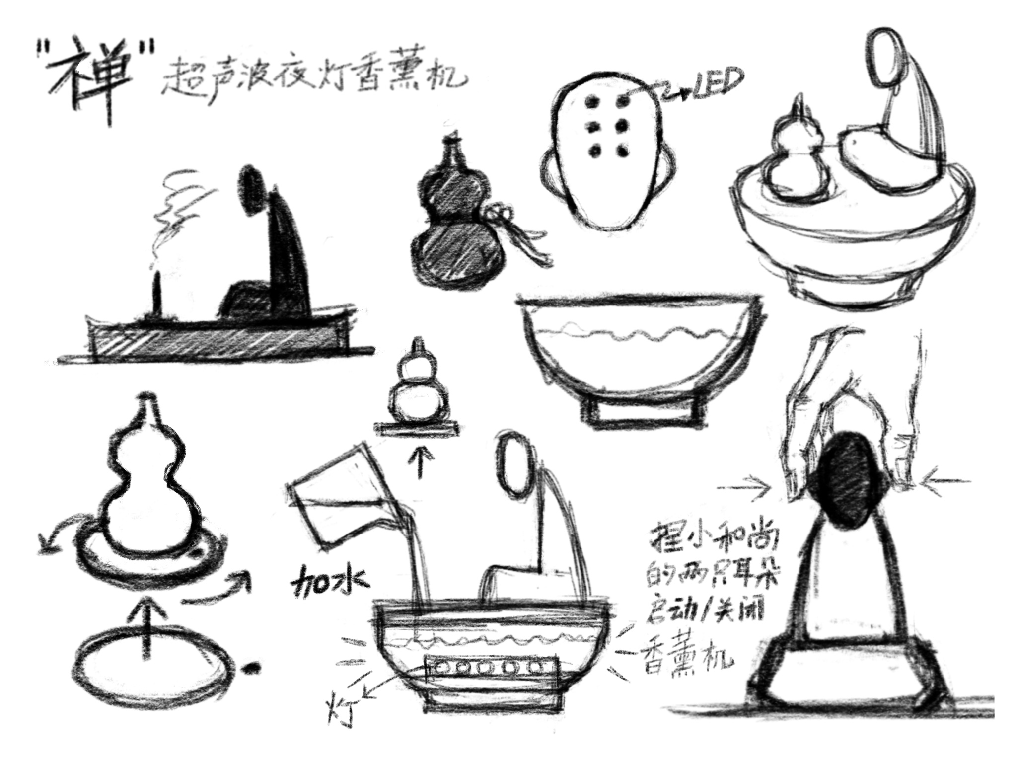 Aromatherapy machine，Humidifier，Night light，Zen，Buddhist mood，Buddhism，gourd，bowl，