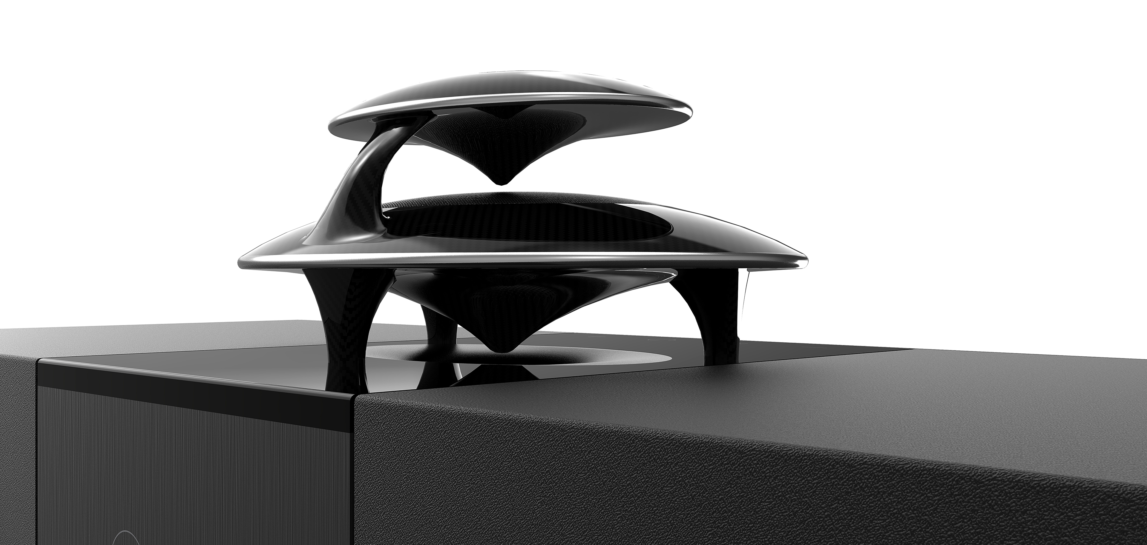 2.0 stereo，Double layer treble design，Round screen design，Advanced black and white gray design，Aluminum plate alloy process，Mesh design of audio aluminum plate，360 ° diffuse treble，