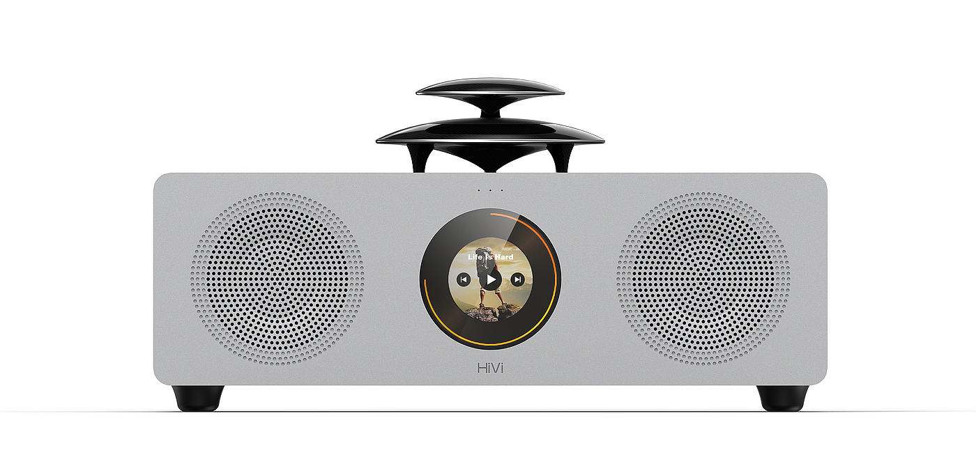 2.0 stereo，Double layer treble design，Round screen design，Advanced black and white gray design，Aluminum plate alloy process，Mesh design of audio aluminum plate，360 ° diffuse treble，