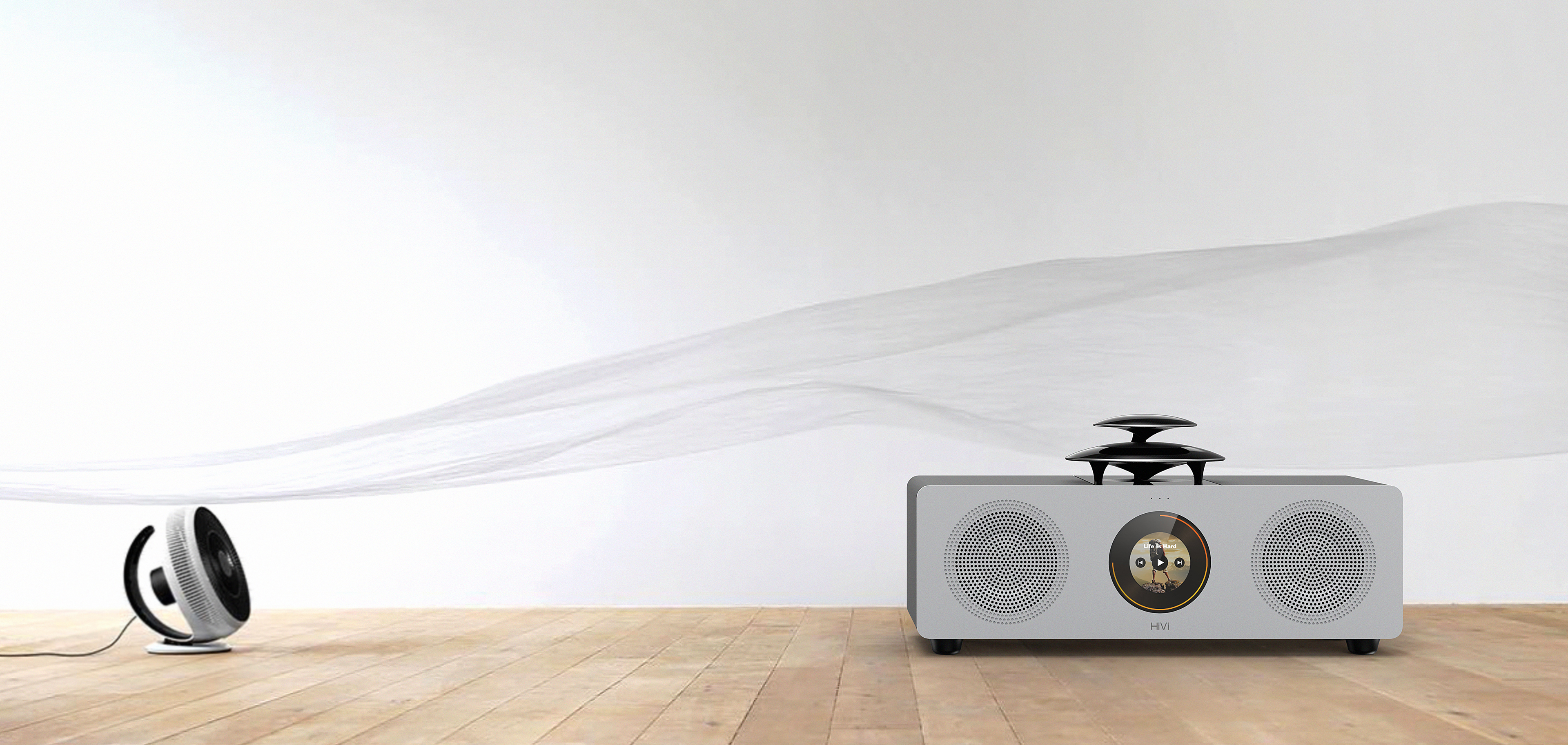 2.0 stereo，Double layer treble design，Round screen design，Advanced black and white gray design，Aluminum plate alloy process，Mesh design of audio aluminum plate，360 ° diffuse treble，