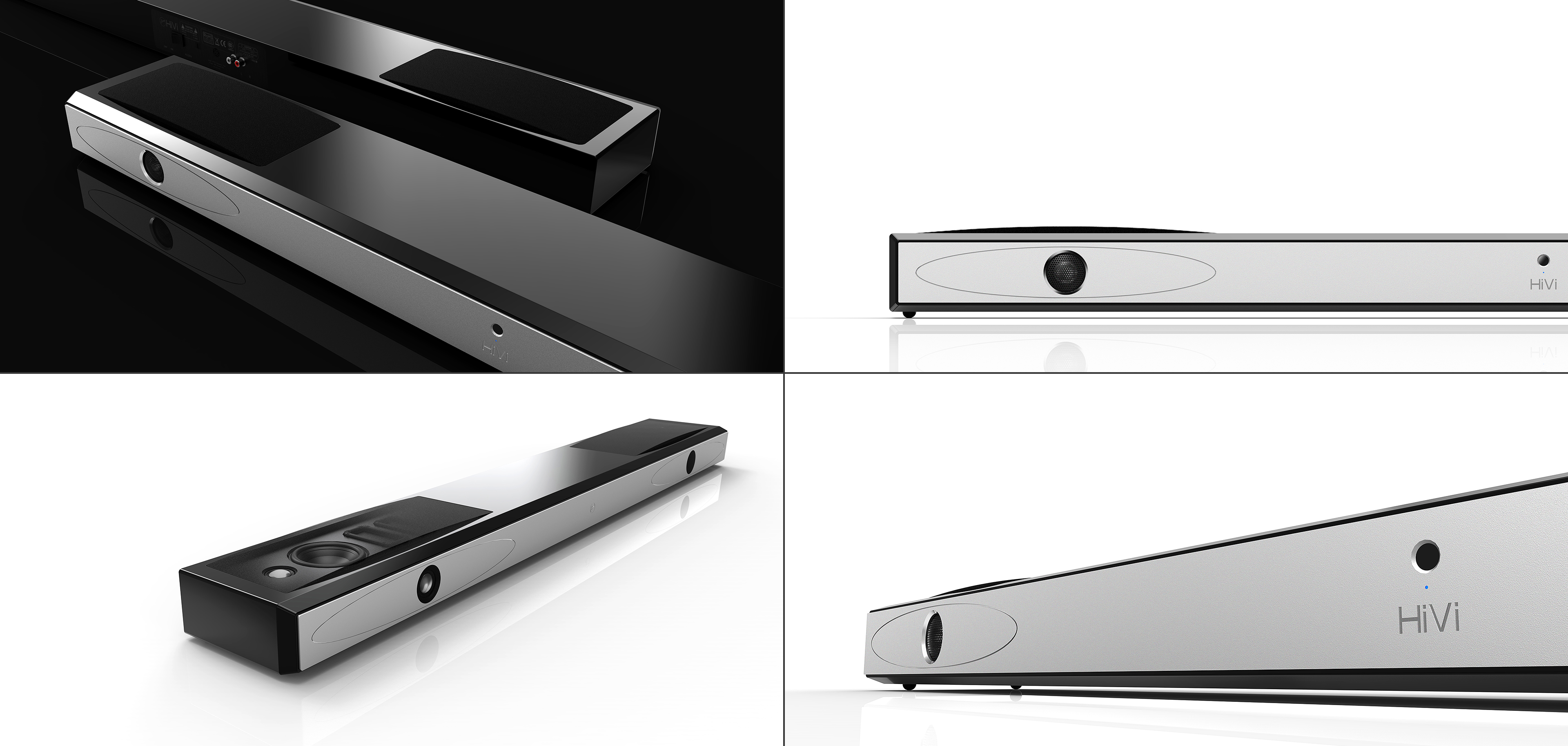 Simple black and white grey design，Two sided treble design，Piano baking paint，Sound bully，TV Audio ，soundbar，