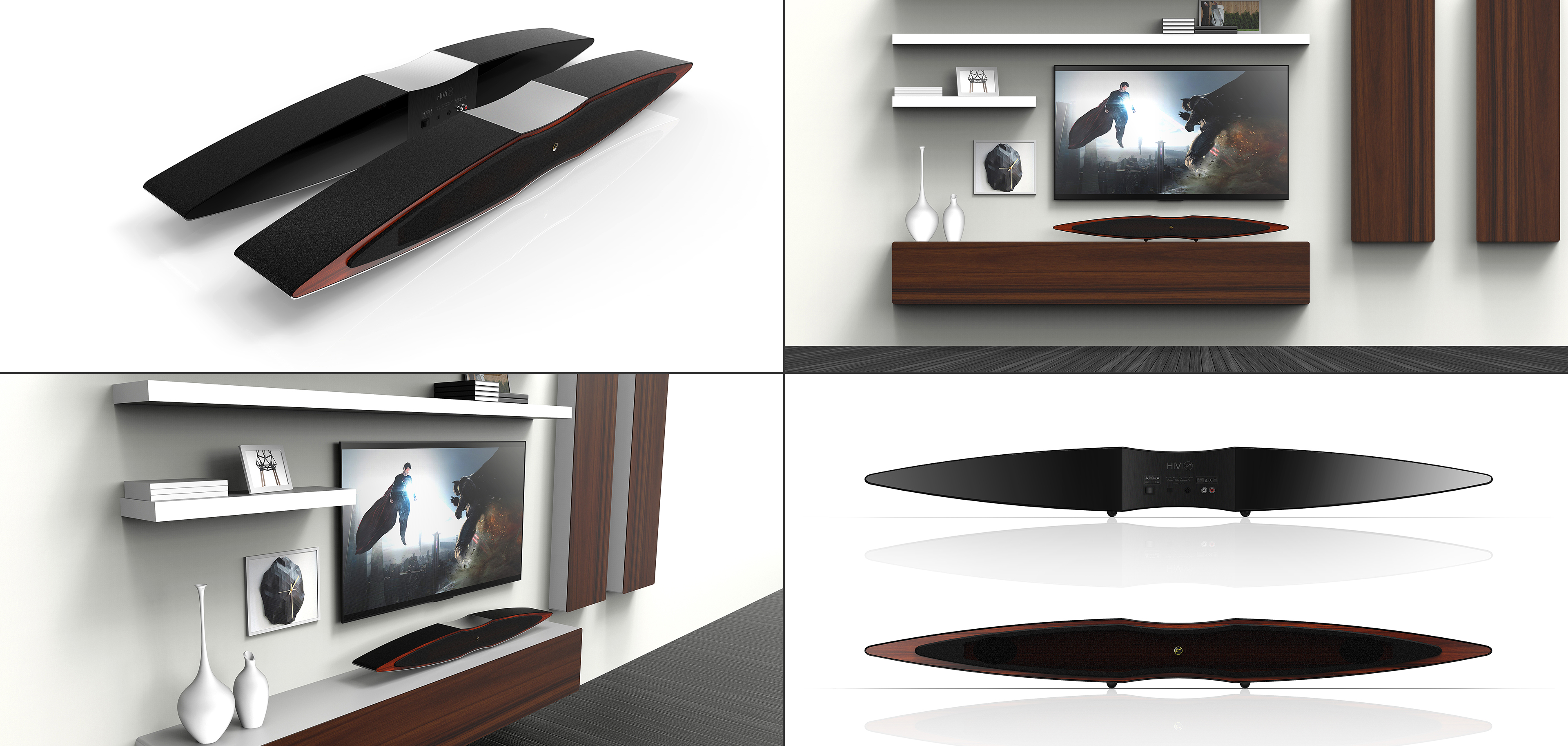 Simple black and white grey design，Two sided treble design，Piano baking paint，Sound bully，TV Audio ，soundbar，