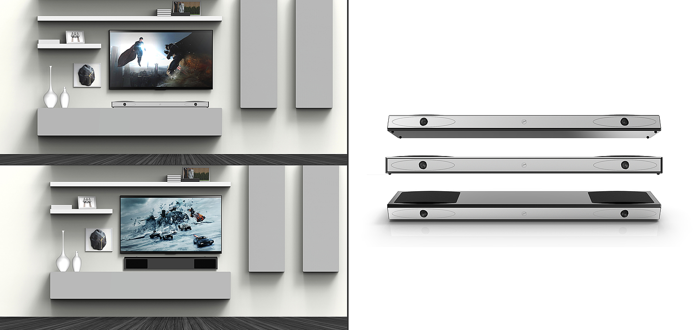 Simple black and white grey design，Two sided treble design，Piano baking paint，Sound bully，TV Audio ，soundbar，