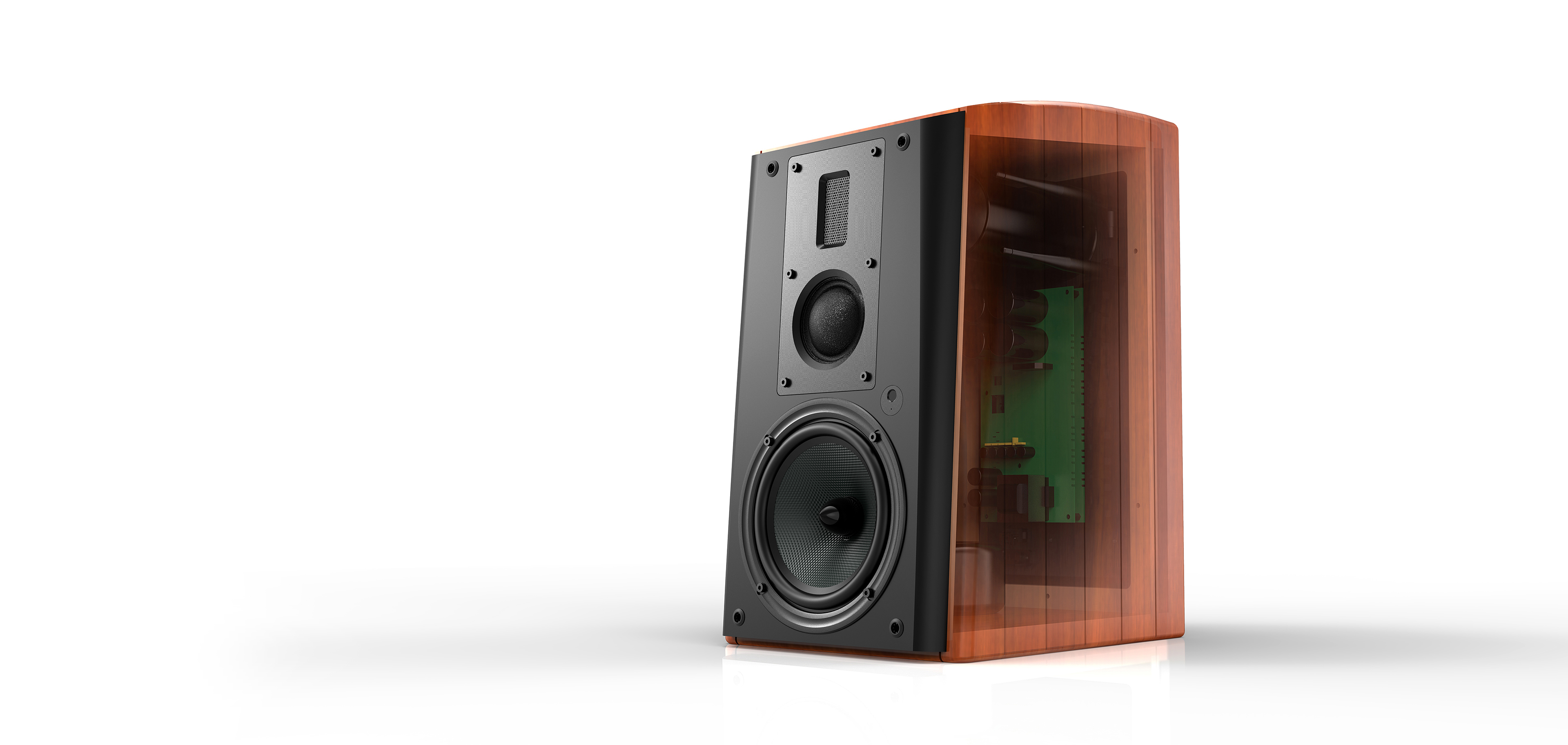 Log solid wood design，Three frequency division design，Explosion diagram，Audio hand drawing，Exploded view of horn unit，